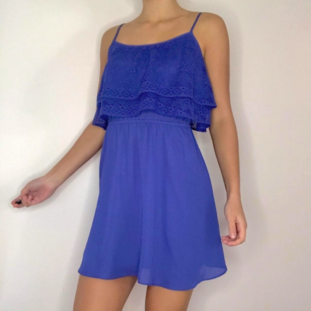 Princess Vera Wang Violet Blue Tiered Lace & Chiffon Dress